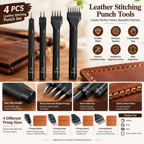 Pcs 6mm leather stitching - 4,